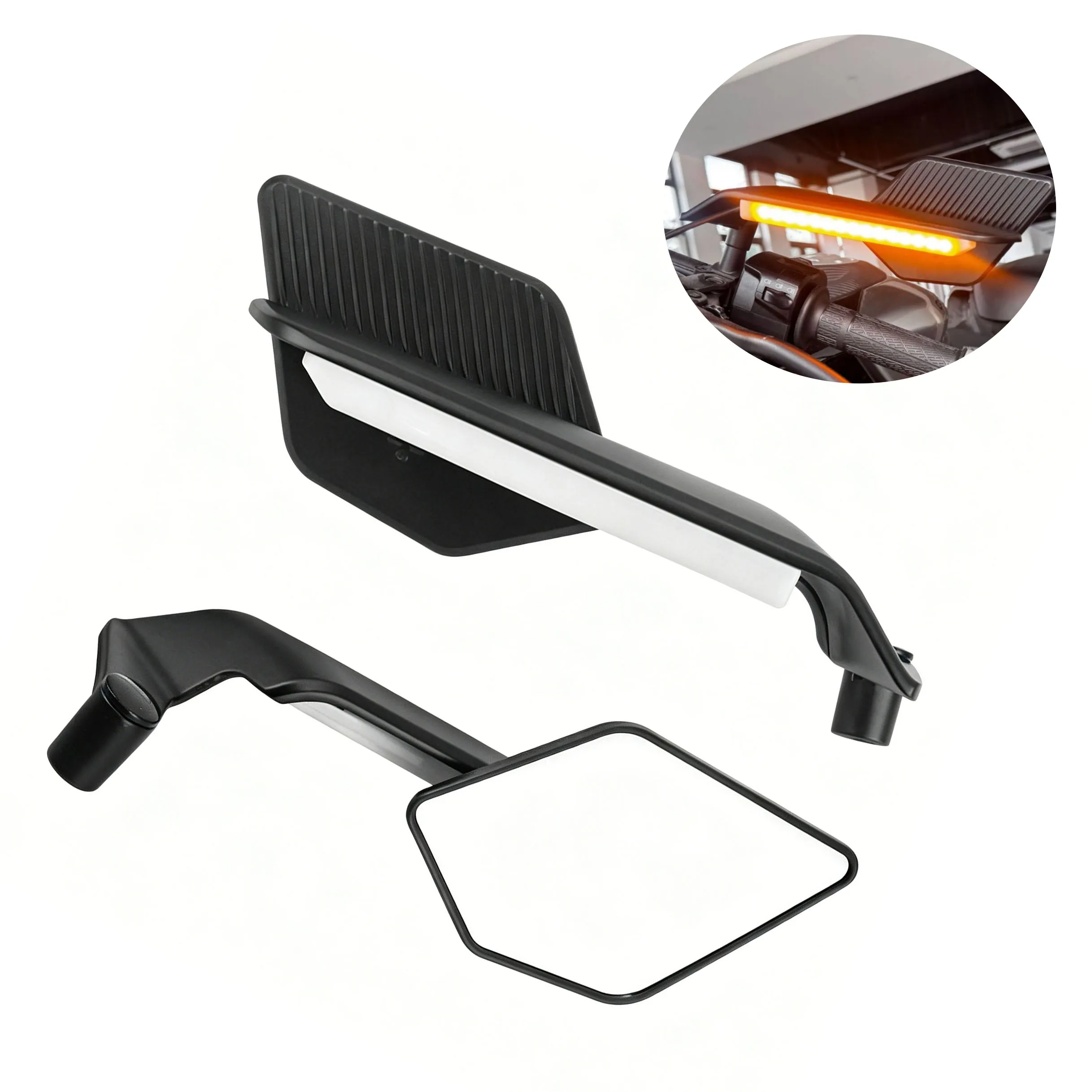 Universal Aluminum Alloy Foldable Rearview Mirror with Lights for Motorcycle ATV Off-Road Vehicle New Model Motorcycle Accessory