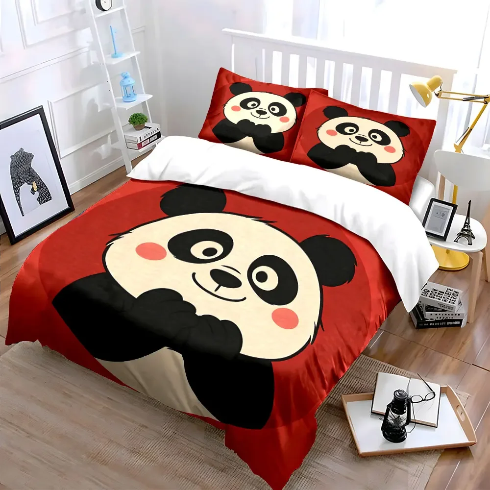 Cute Panda Plush Toy Set Soft Comfortable Duvet Cover Bedding Set Included 1*Duvet Cover & 2*Pillowcases, gift