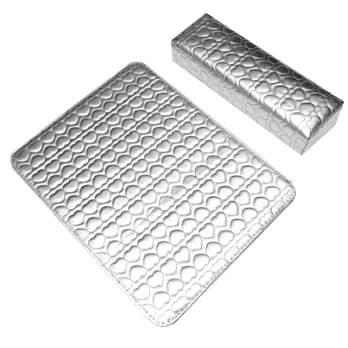 Square Nail Salon Cushions Set Heart Pattern Hand PU Manicure Wrist Rest (Silver) nail cushion