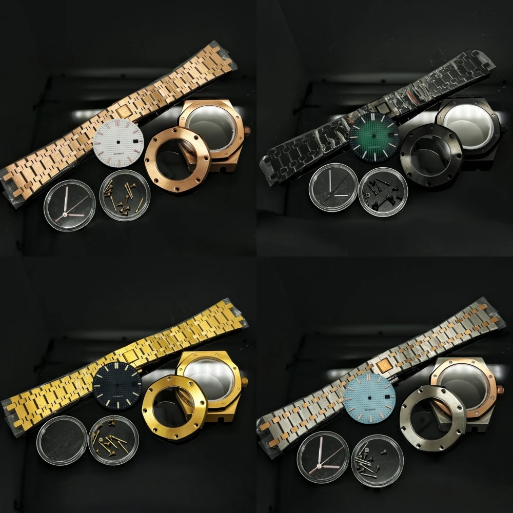 

41MM Silver Black Rose Gold Case Steel Strap Buckle Fits NH35 NH36 NH70 Automatic Movement with 31.8mm Watch Dial Watch Hands