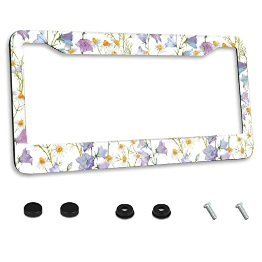 

Beautiful Floral Bluebell Chamomile Flower License Plate Frame Car License Plate Stainless Steel Accessory License Plate Decor