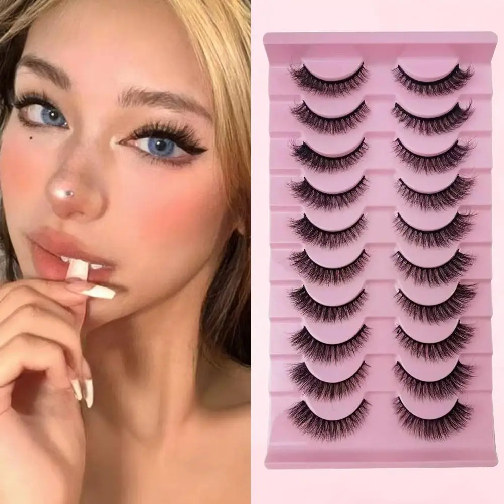 Heiße natürliche Nerz-Wimpern, 10 Paar, zarte 3D-Nerzwimpern, kurze, flauschige, halbe falsche Wimpern, Make-up-Tools, Katzenaugen-Wimpern
