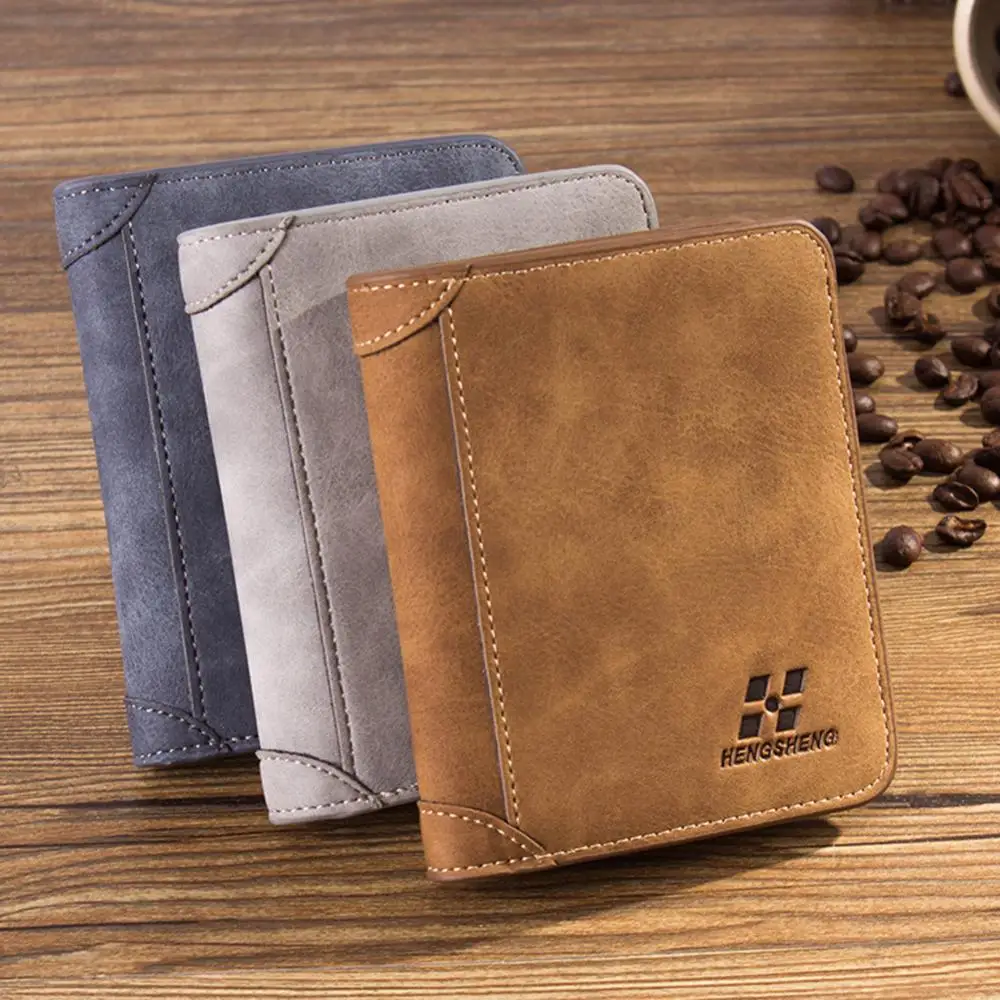 Men Faux Leather Wallet Thin Card Holder Purse Business Trifold Short Wallet Retro Vintage  Multi Function ID Credit Card Holder