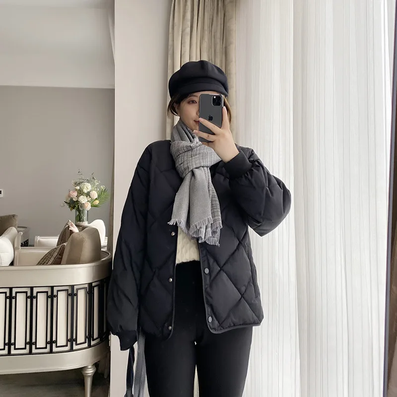 سترة سفلية 2025 للنساء مع ملمس راقي بنمط شبكة ماسية نمط قصير خفيف ورقيق للنساء شتوي ياباني و #5