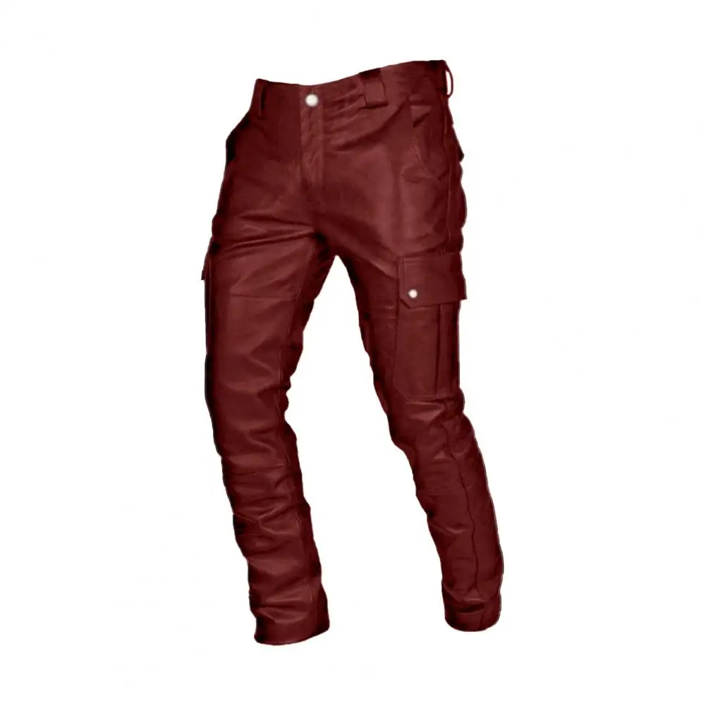 Men's Leather Pants Skinny Fit Elastic Fashion PU Leather Biker's Trousers Nightclub Party & Dance Pants Thin