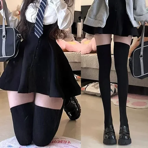 Imagen 2 del producto 1/2 pares de medias largas de Lolita de Color sólido JK mujeres niñas medias lindas sobre la rodilla calcetines altos hasta el muslo Cosplay medias de nailon sexis