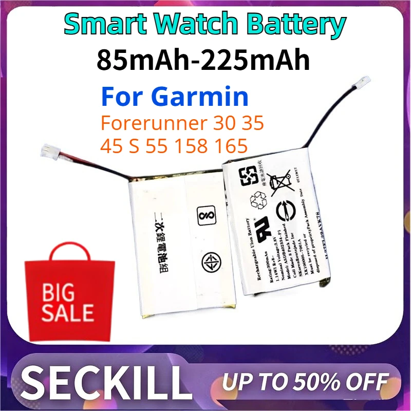85mAh-225mAh Replacement Smart Watch Battery for Garmin Forerunner 30 35 45 S 55 158 165 Accessories & Parts Digital Batteries