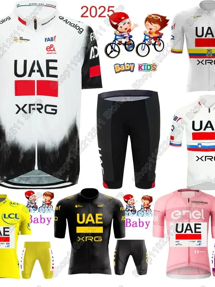 AliExpress Kids UAE 2025 France Tour Team Belgium Cycling Jersey Set Boys Girls Slovenia Cycling Clothing Children Bike Suit MTB Maillot