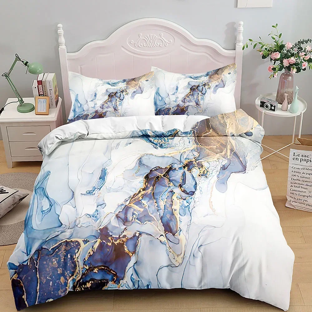 

Marble Grey Gold Marble Comfortable Duvet Quilt Cover Pillowcase Bedding Set Children Bedroom Decoration Home Textile