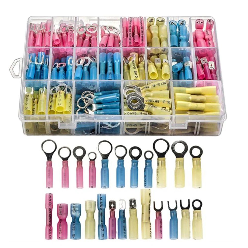 

250 PCS Automotive Heat-Shrinkable Wire Connector Kit Insulated Crimp Terminal Connector for Marine Car