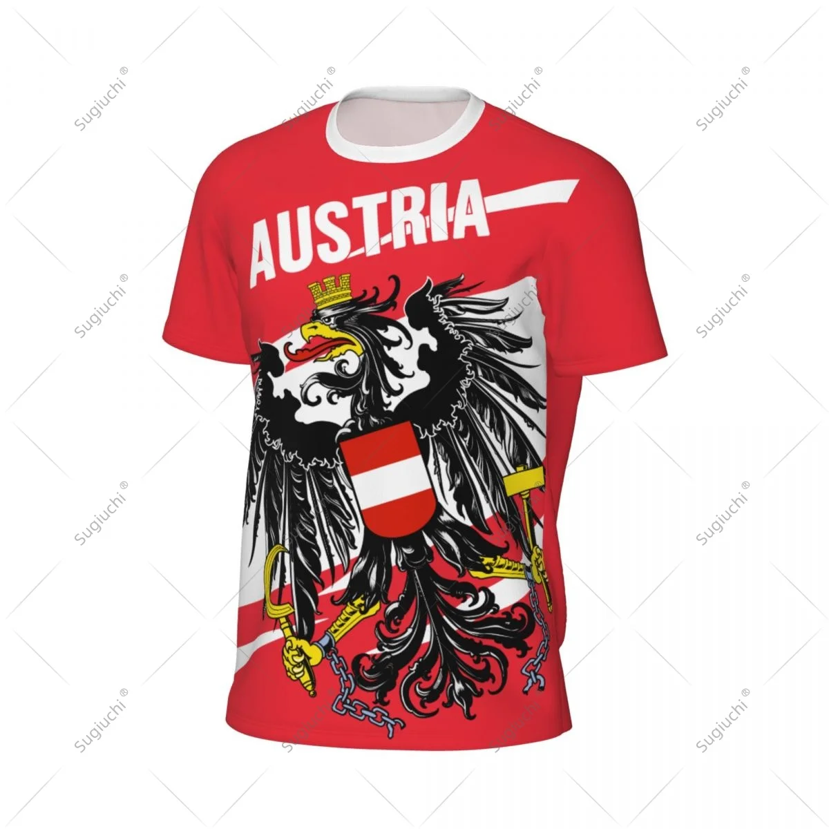 Austria Flag Men Sports T-shirt Women Tees jersey for Soccer Football Running Bike Tennis Fitness Fans view 3