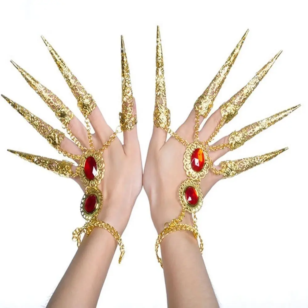 Fashion Indian Thai Golden Finger Bracelet Shining Red Gem Girl's Belly Dance Bracelet Jewelry Gift