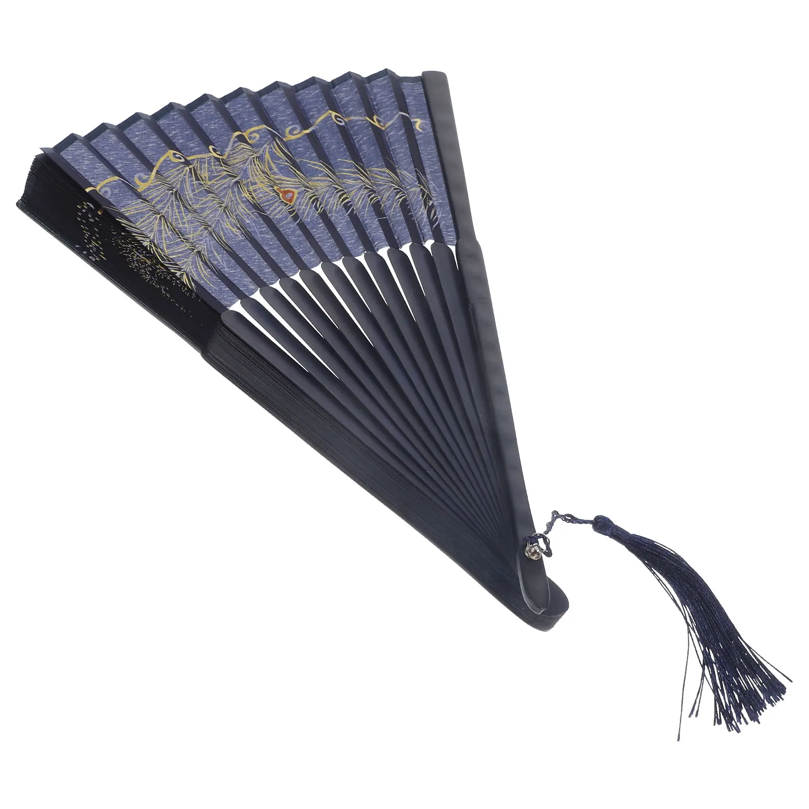 

Dance Fan Folding Retro Style Hand Paper Decorations Bamboo Held Chinese Blue Adornment Fans Prop Fringe Lightweight