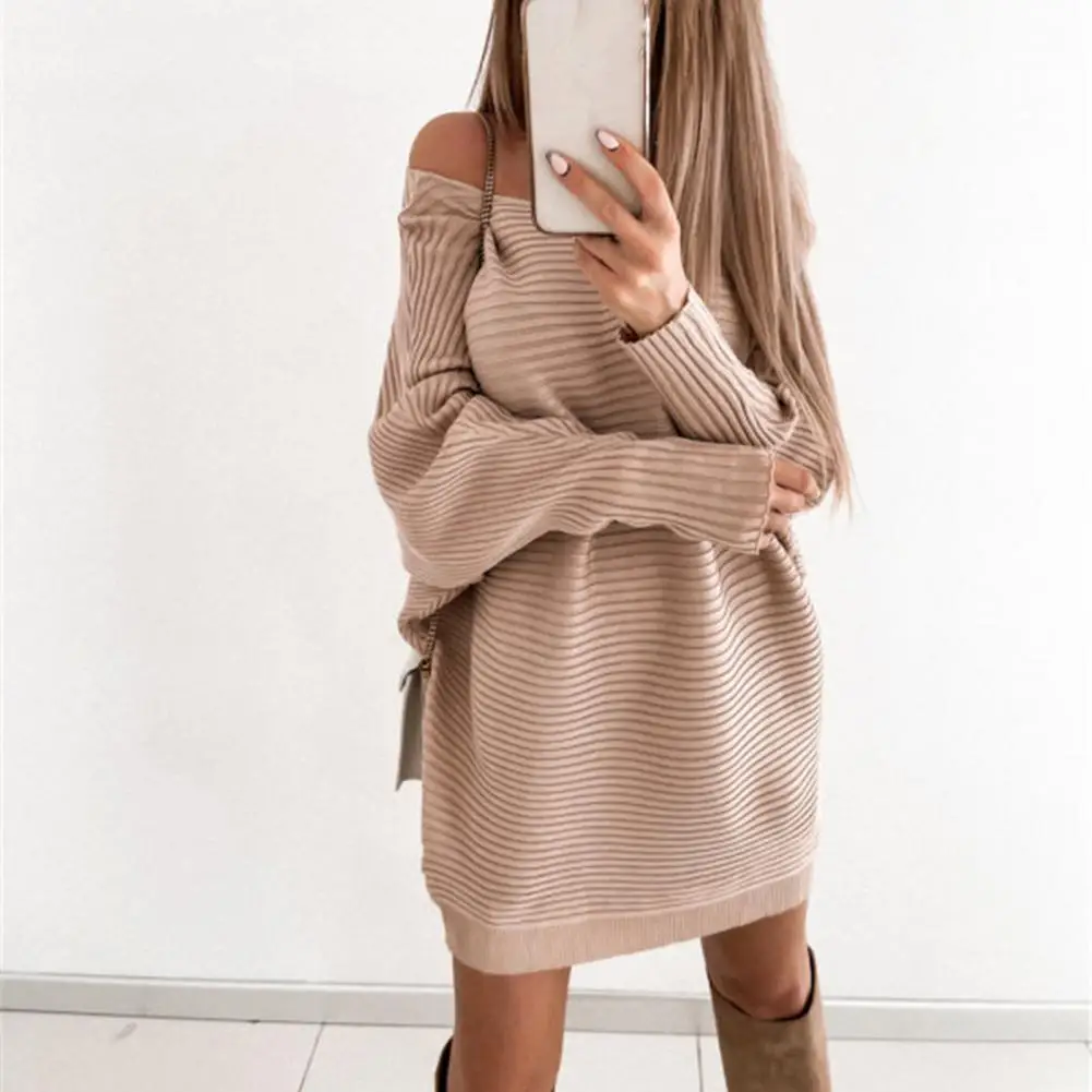 Chic Winter Dress Long Sleeves Keep Warm Above Knee Solid Color Fall Mini Dress