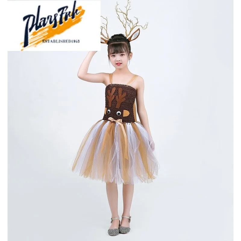 زي الهالوين للأطفال Cisas Deer Elf Outfit أداء الرقص S Claus Suit Fem Kids Animal Dr up