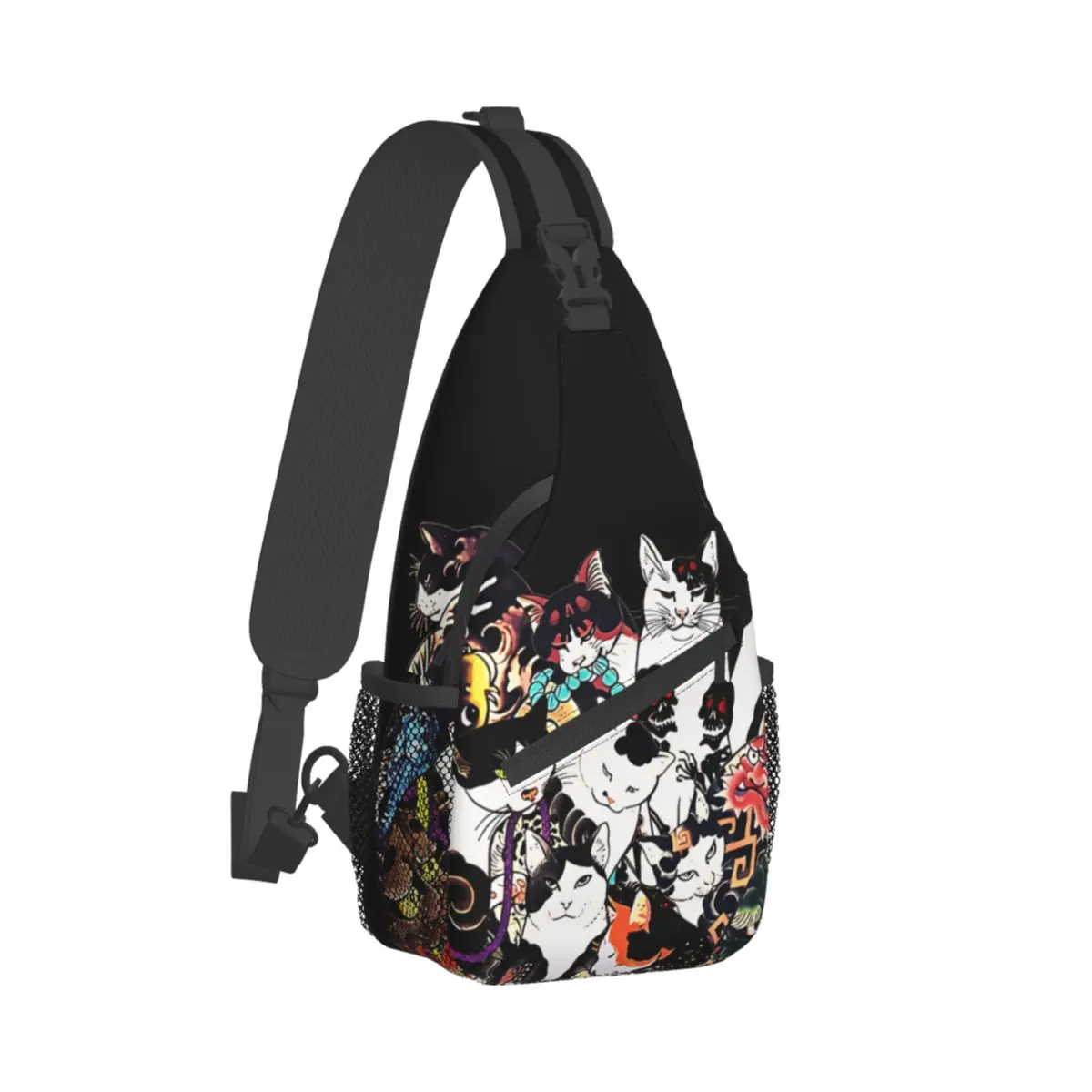 Impressões japonesas Xilogravura Gatos Tatuagens Crossbody Peito Sacos Arte Tatuagem Bolsos Travel Pack Mensageiro Esportes Adolescentes Bolsa de Ombro