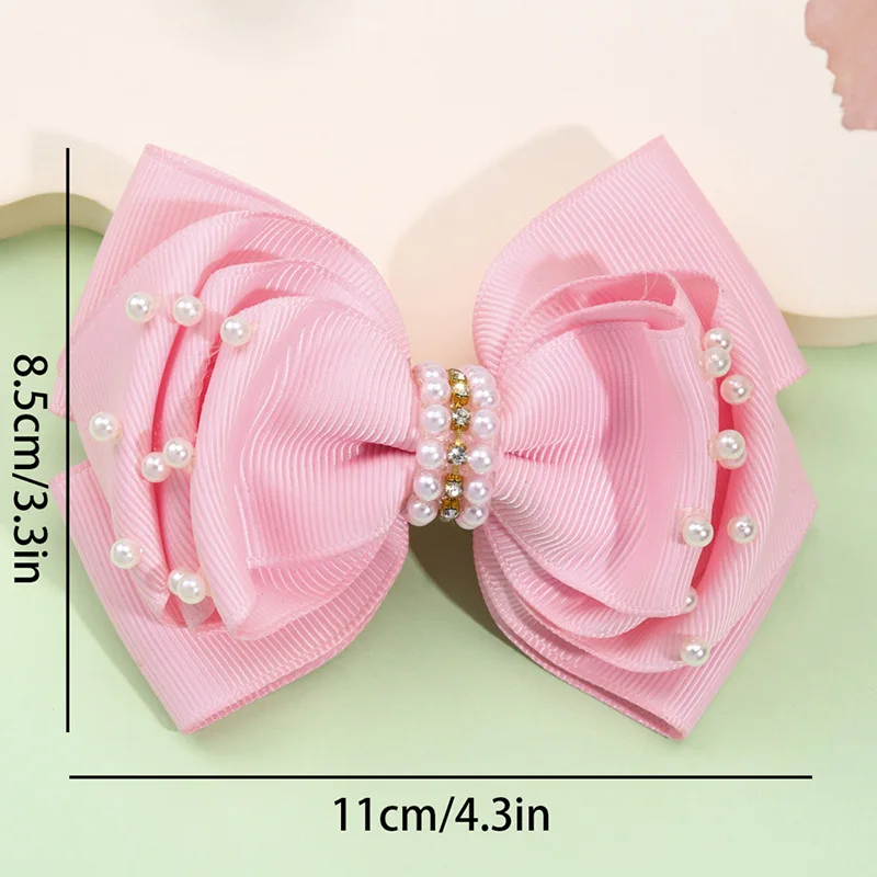 Sweet Pearl Hair Bow Clips Boutique Pink Rhinestone Bowknot Hairpins Girls Hair Styling Tools Headwear Kids Hair Accessories