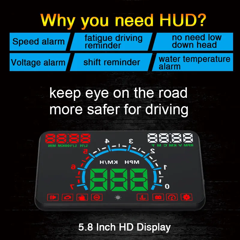 

Многофункциональный HUD-дисплей E350 с TPMS, горячая продажа, OBD2, яркий светодиодный цифровой тахометр для универсальных автомобилей, проекционный дисплей