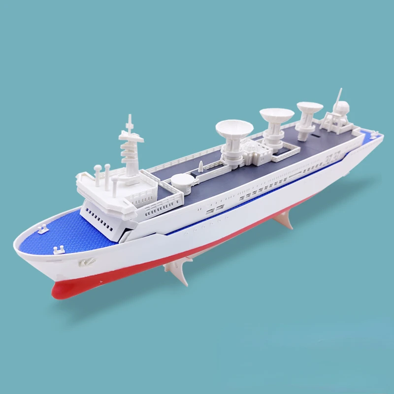 DIY Electric Boat Plastic Assembly Qingyun Rainbow Cargo Ship Yuan Wang-class Tracking Ship Model Ship Children\'s Toys