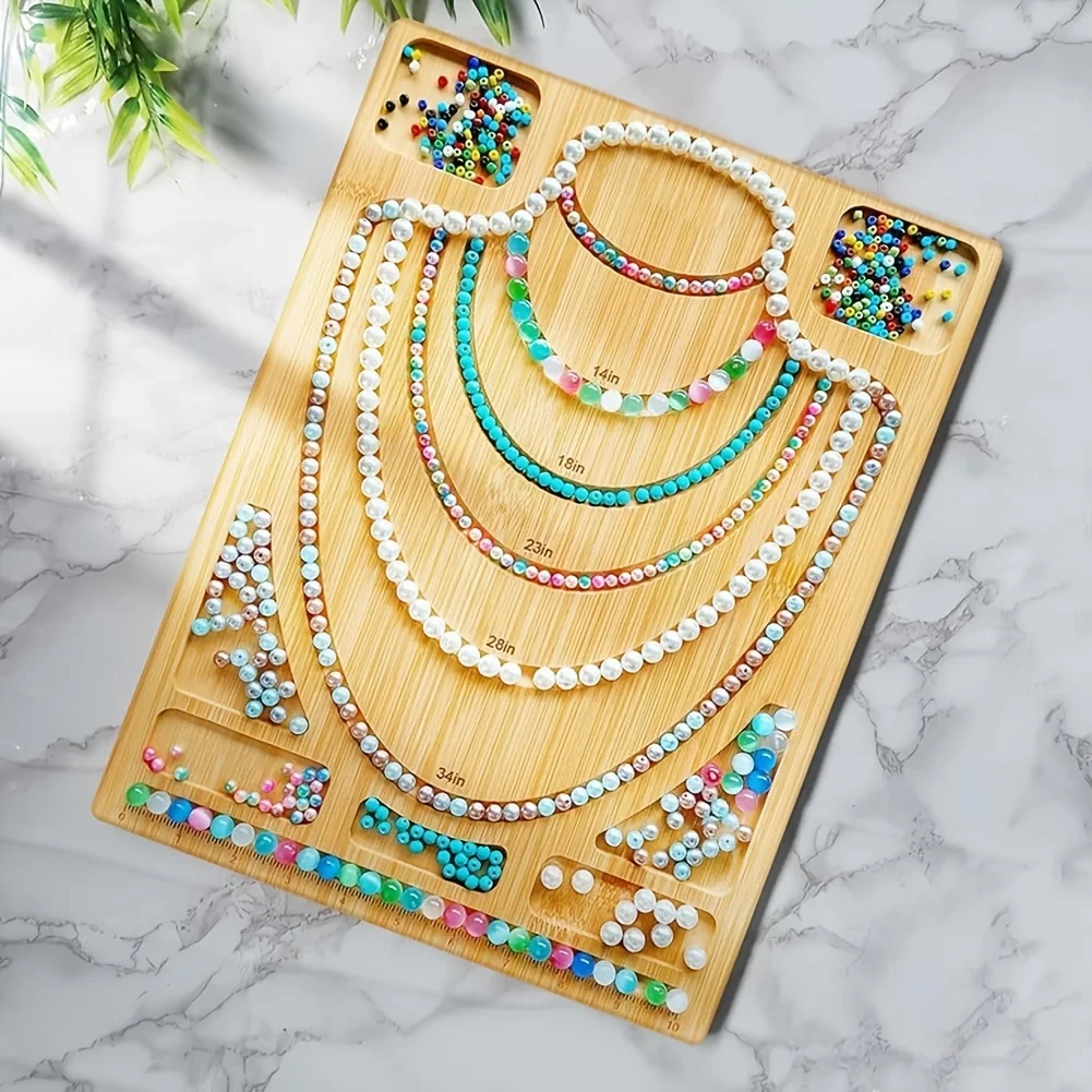 

Multifunctional DIY Jewelry Making Kit Portable Bamboo Bead Board for Necklace Crafting Weaving and Bead Display