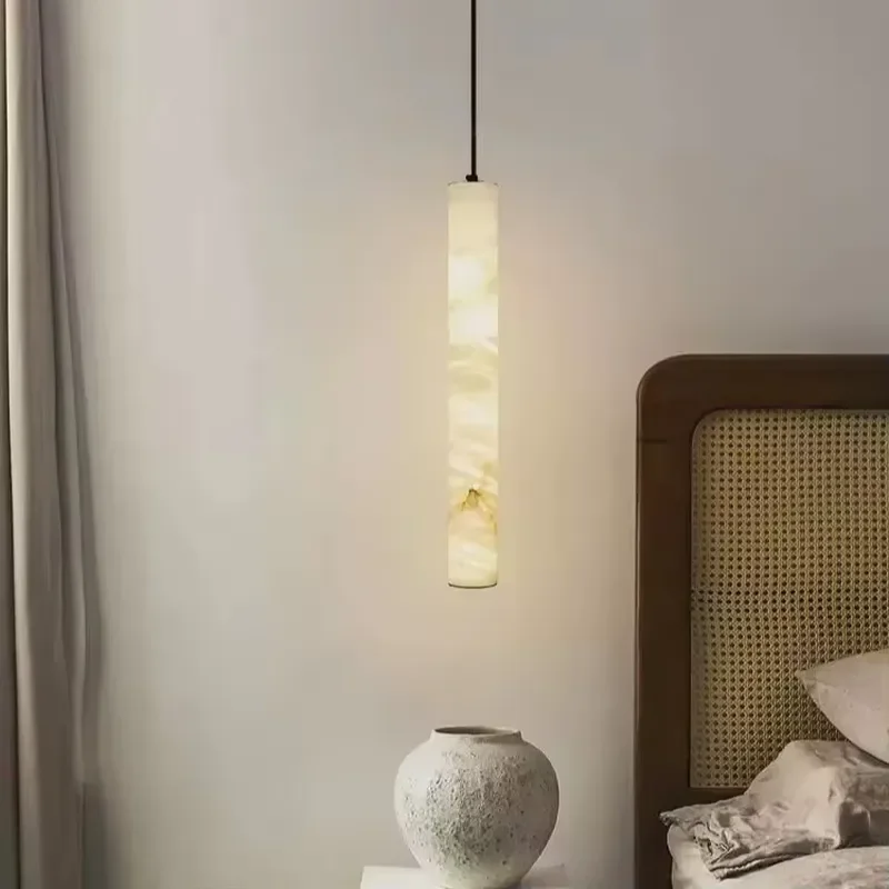Spanish Marble Simple Chandelier Modern Creative Design Bedroom Bedside Small Lamp Natural Texture Chain Street Light