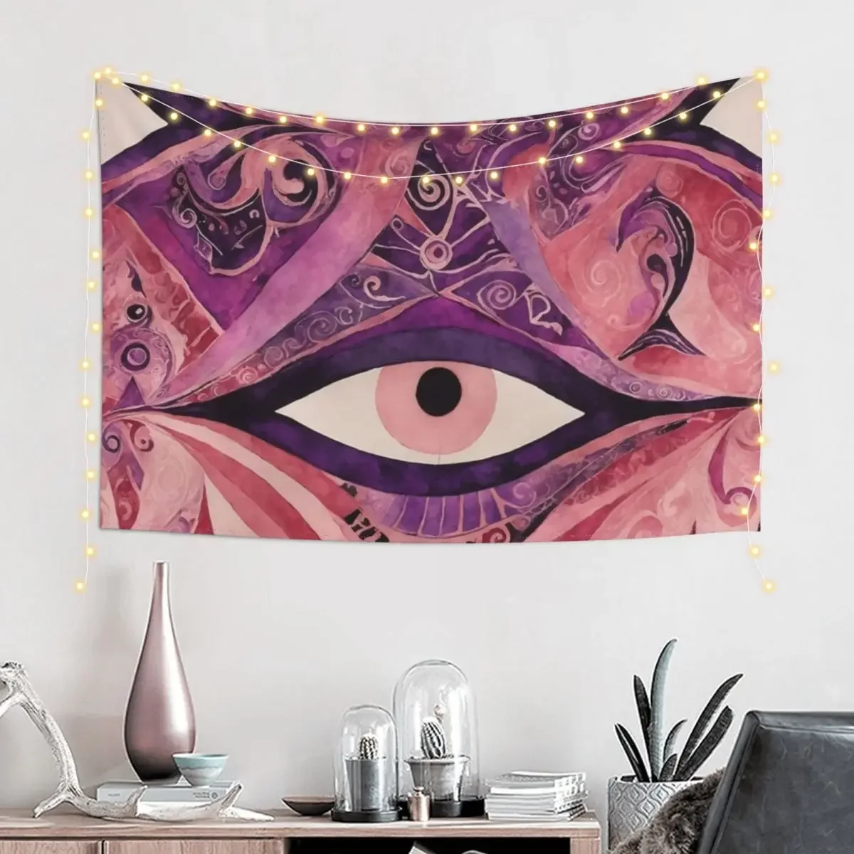 Batik 8 - Evil Eye Batik Pattern - Pink and Fuchsia Batik Tapestry Home Decor Aesthetic Bedroom Deco Tapestry