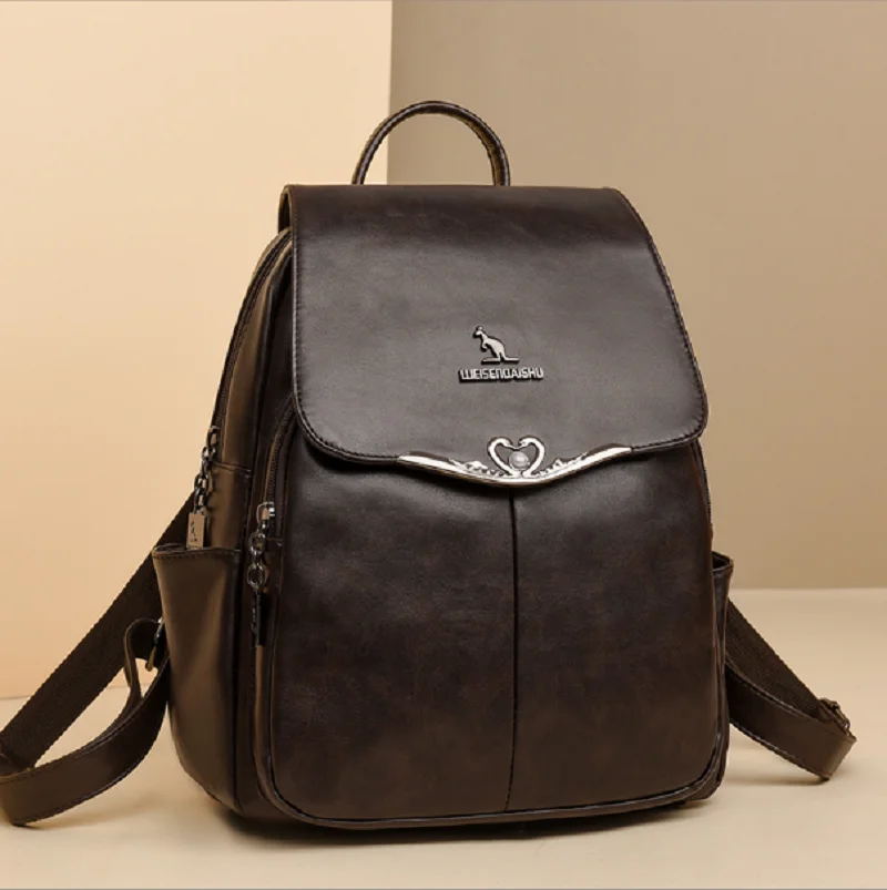 

2026 новые корейские модные винтажные кожаные дорожные рюкзаки большой емкости, женские двойные сумки на плечо, школьный рюкзак