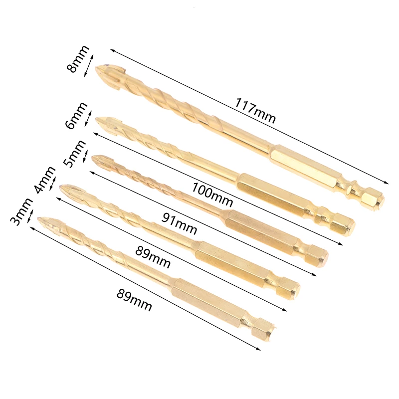 クロス六角タイルドリルビットセット、ガラスコンクリートセラミックタイル、ホールオープナー、タングステンカーバイド、硬質合金ビット、ツール [a] 、3-8mm、5個