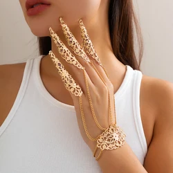 Goth Retro Big Hollow Flower Finger Connecting Wrist Chain Bracelets for Women Indian Hand Harness Bangles Belly Dancer Jewelry