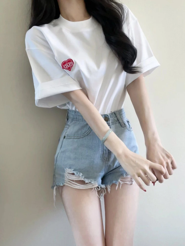 

High Waist Flared Jeans Shorts Women's Spring 2024 plus Size Loose Slimming Hot Girl Style Pure Color Anti-Wrinkle Maintenance