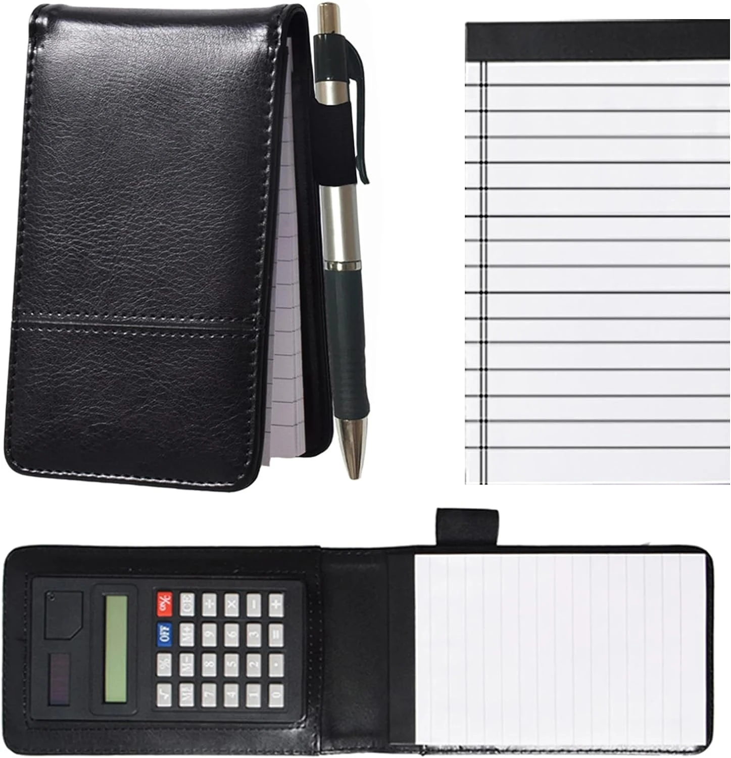A7 PU Leather Journal Notebook with Mini Calculator Working Small Gragh Pocket Notepad with Pen Pad Holder Set Multi Function