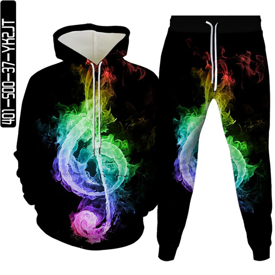 

Casual 2Pc Sets Men Outfits Hoodies+Trousers Clothes Music Symbol Fire Piano Keys Creative Print Women Tracksuit Plus Size S-6XL