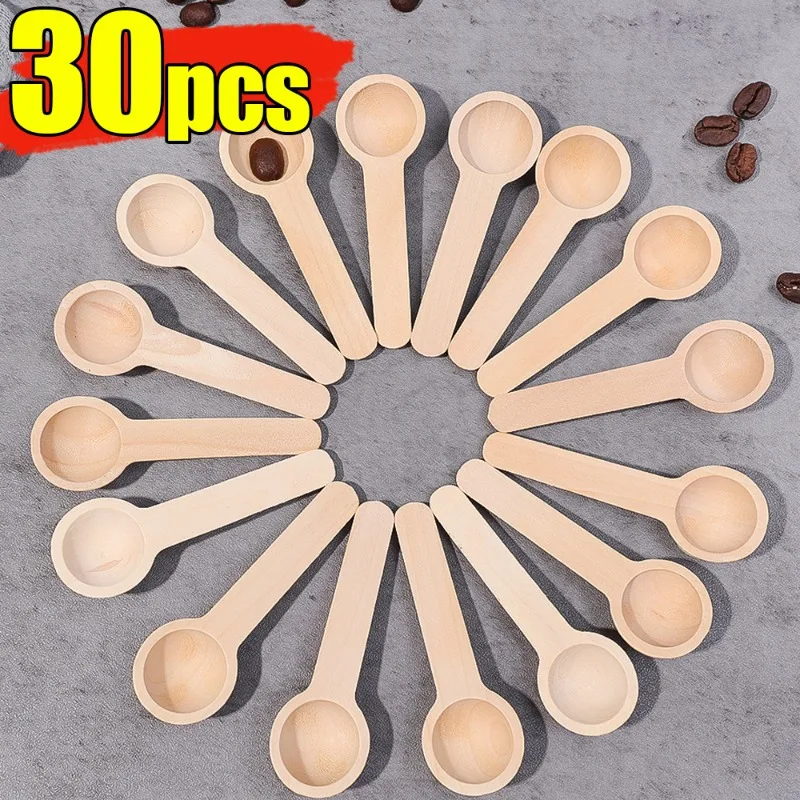 미니 나무 스푼 짧은 손잡이 작은 주방 향신료 조미료 티스푼, 설탕 아이스크림 커피 스쿠프 주방 액세서리, 30 개, 10 개