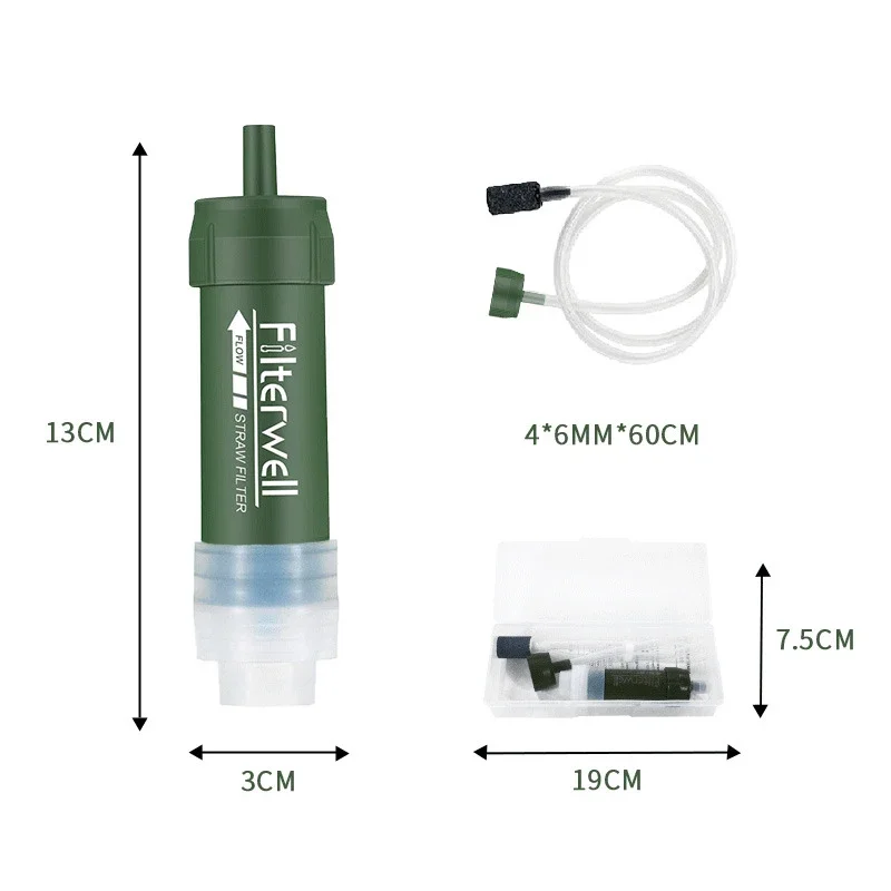 1 buah sedotan penyaring air pemurni berkemah Mini portabel luar ruangan untuk berkemah mendaki bertahan hidup atau perlengkapan darurat