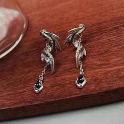 Retro Deep Sea Dragon Tail Chain Earrings For Female Personality Unique Earrings Fashion 925 Silver Tassel Wings Earring KOFSAC