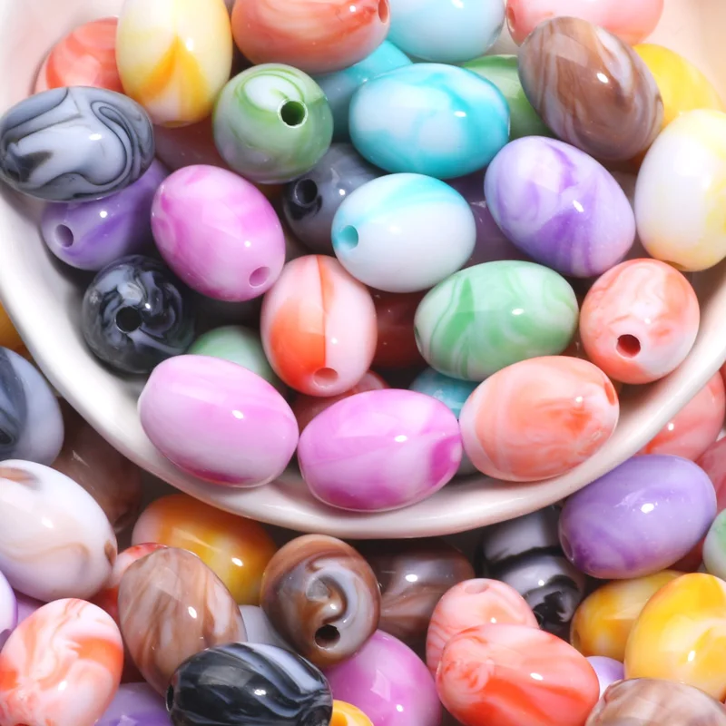 30Pcs 10x14MM Acrylic Beads Cream Mixed Color Ellipse Round Bead  For Jewelry DIY Handmade Making Keychain Bracelets Necklace