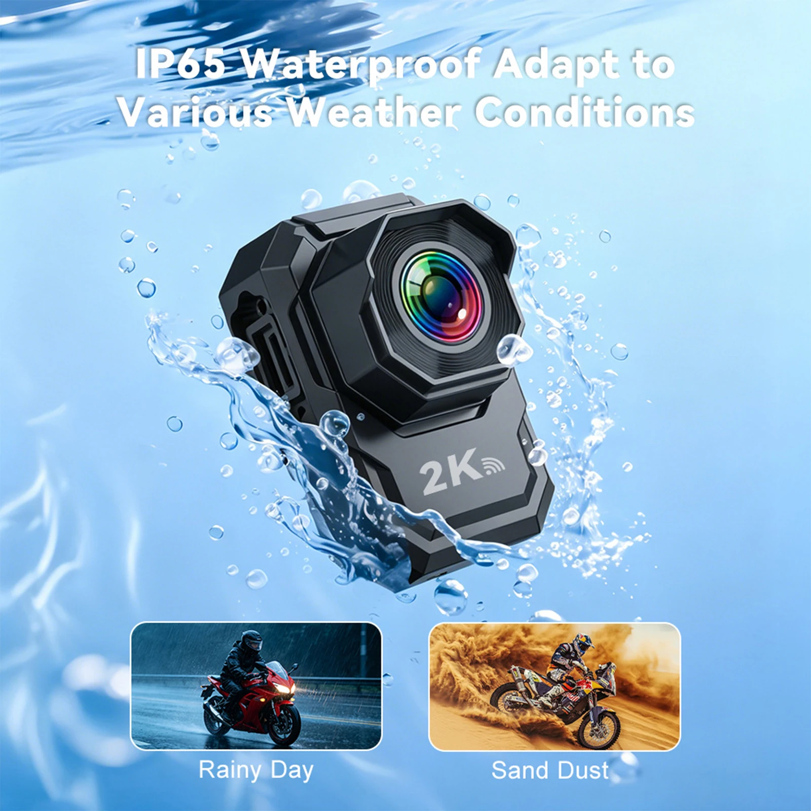 2K Motorcycle Dash Cam Weather Resist IP65 Waterproof Car Camera Lightweight Mini Bike Dashcam for Motorcycle Commuting