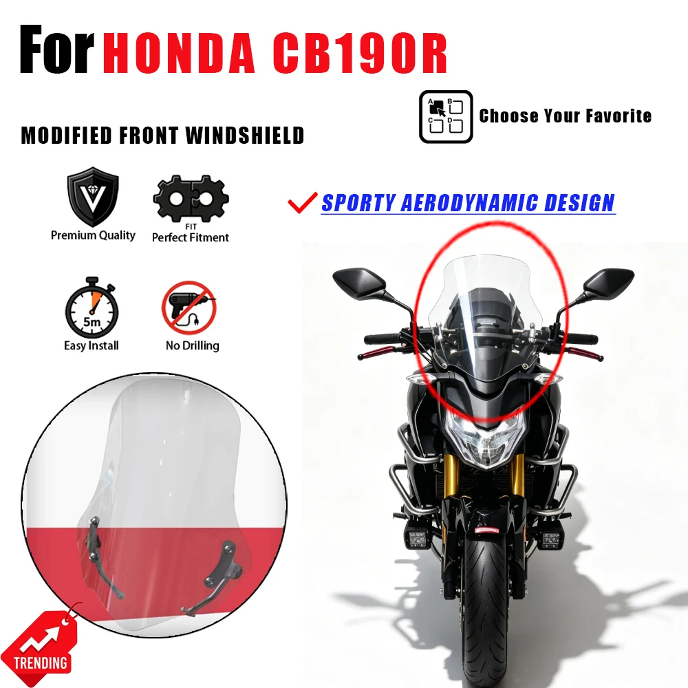 

For Honda CB190R Stormeye Windshield Modified Front Windscreen Deflector Accesorios Moto Parabrisas Cupula CB190 R Parts
