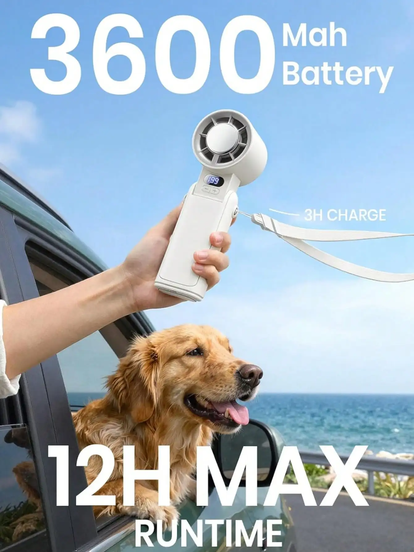 

Portable Handheld Turbo Fan With 1-199 Adjustable Speed, LED Display, High Power Motor, Rechargeable Battery, 3 IN 1 Pocket Mini