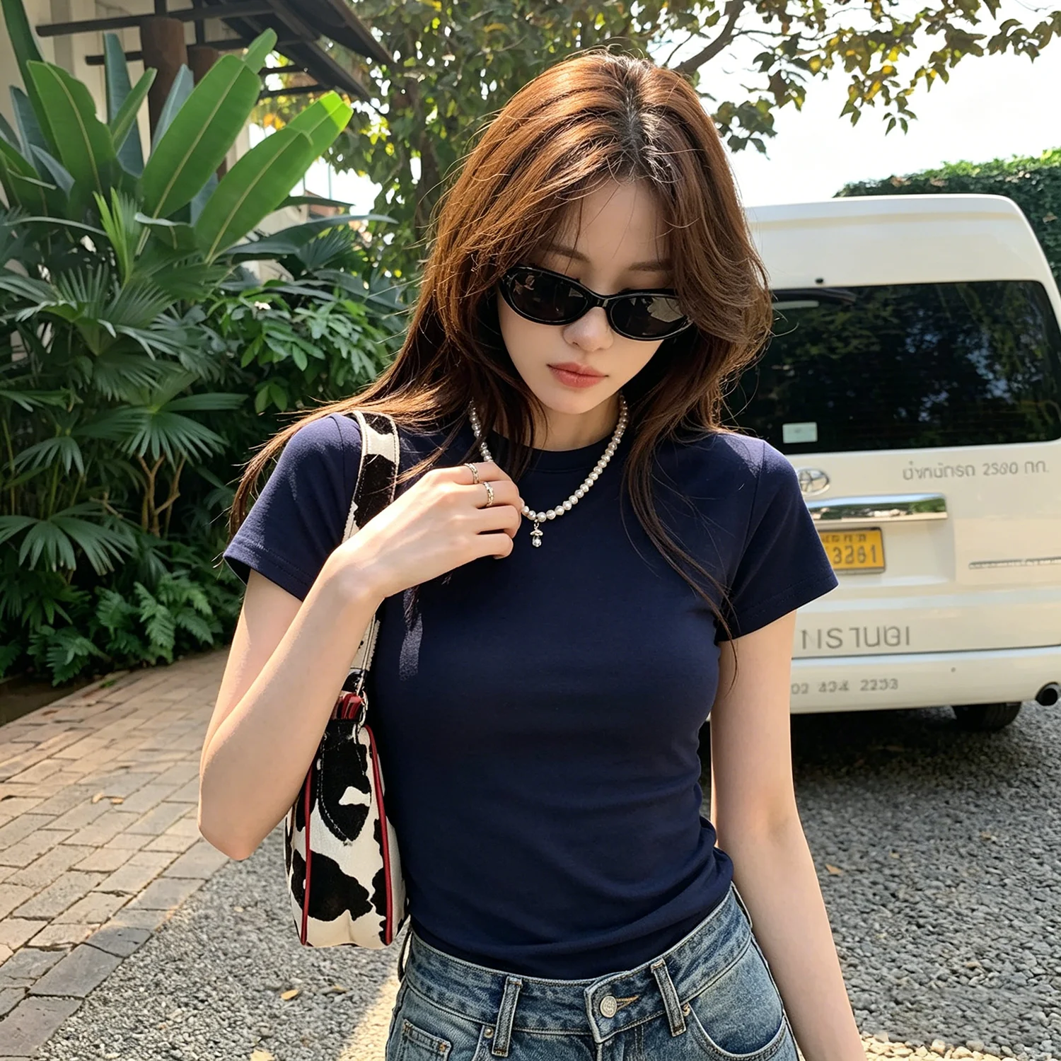 Slim Fit Short Sleeve T-Shirt Women's Correct Shoulder Waist in Summer Thin Style Half Sleeve Top Thin Cotton Korean Style Pu...