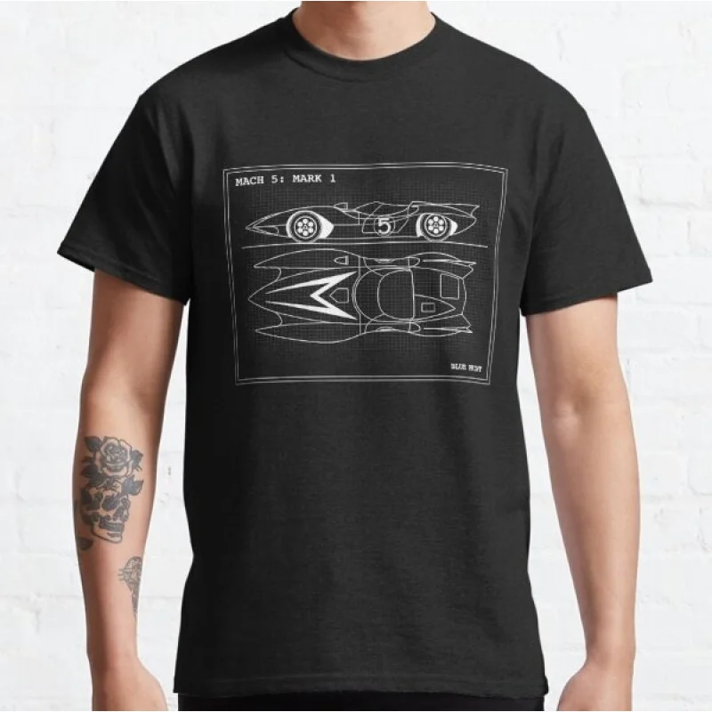 

MACH 5 BLUEPRINT Mach Go Go Go graphic tee Manga Speed Racer Anime T shirt Cartoon Large size Tops 100% cotton print Y2K Clothes