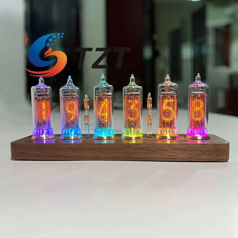 TZT IN16 Black Walnut Glow Tube Clock Retro Steam Punks Nixie Tube Clock Support APP Control for USSR IN-16