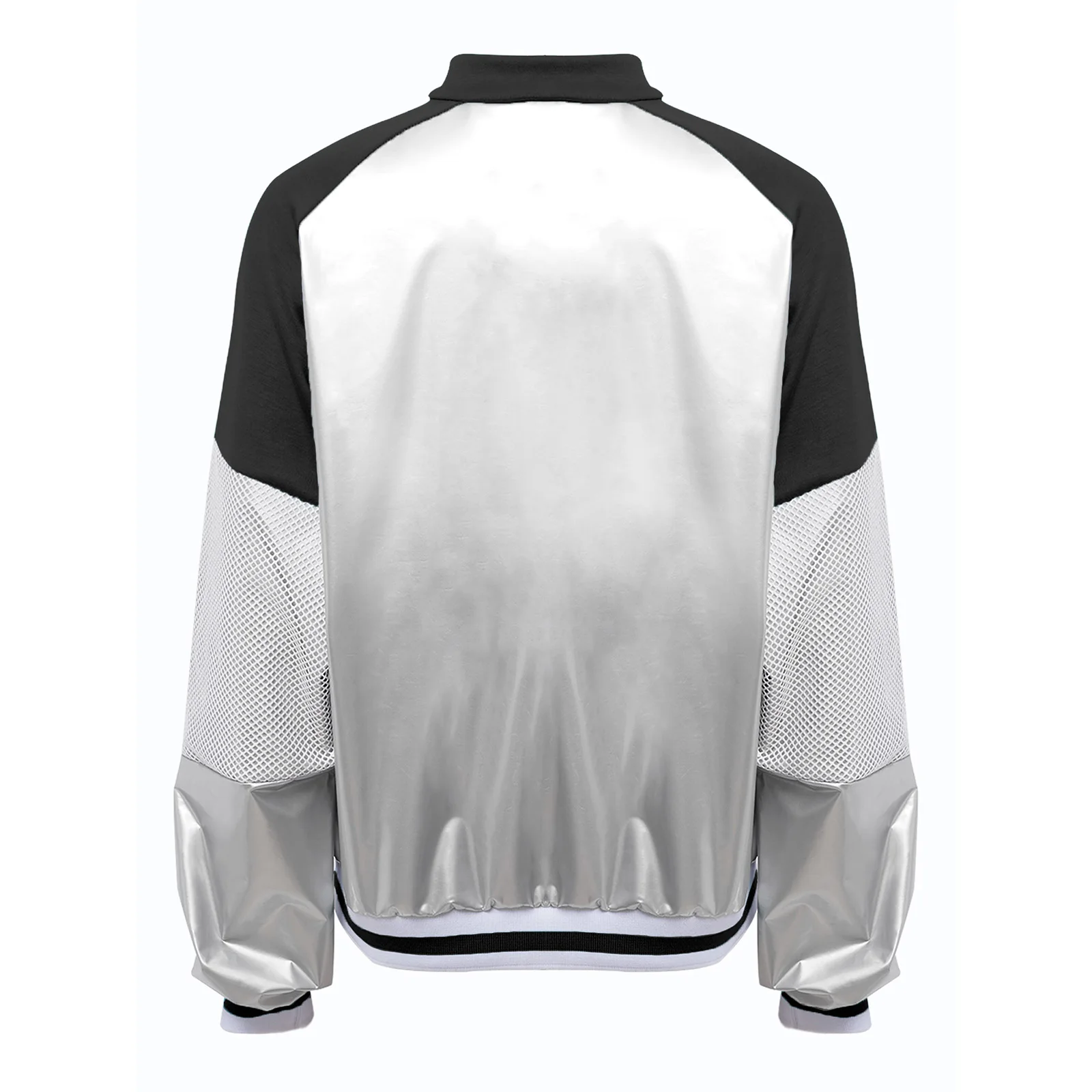 Women Fashion Racing Speeding Shiny Jacket Coats Long Sleeve Hollow Out Mesh Patchwork Coat for Daily Casual Thin Outerwear