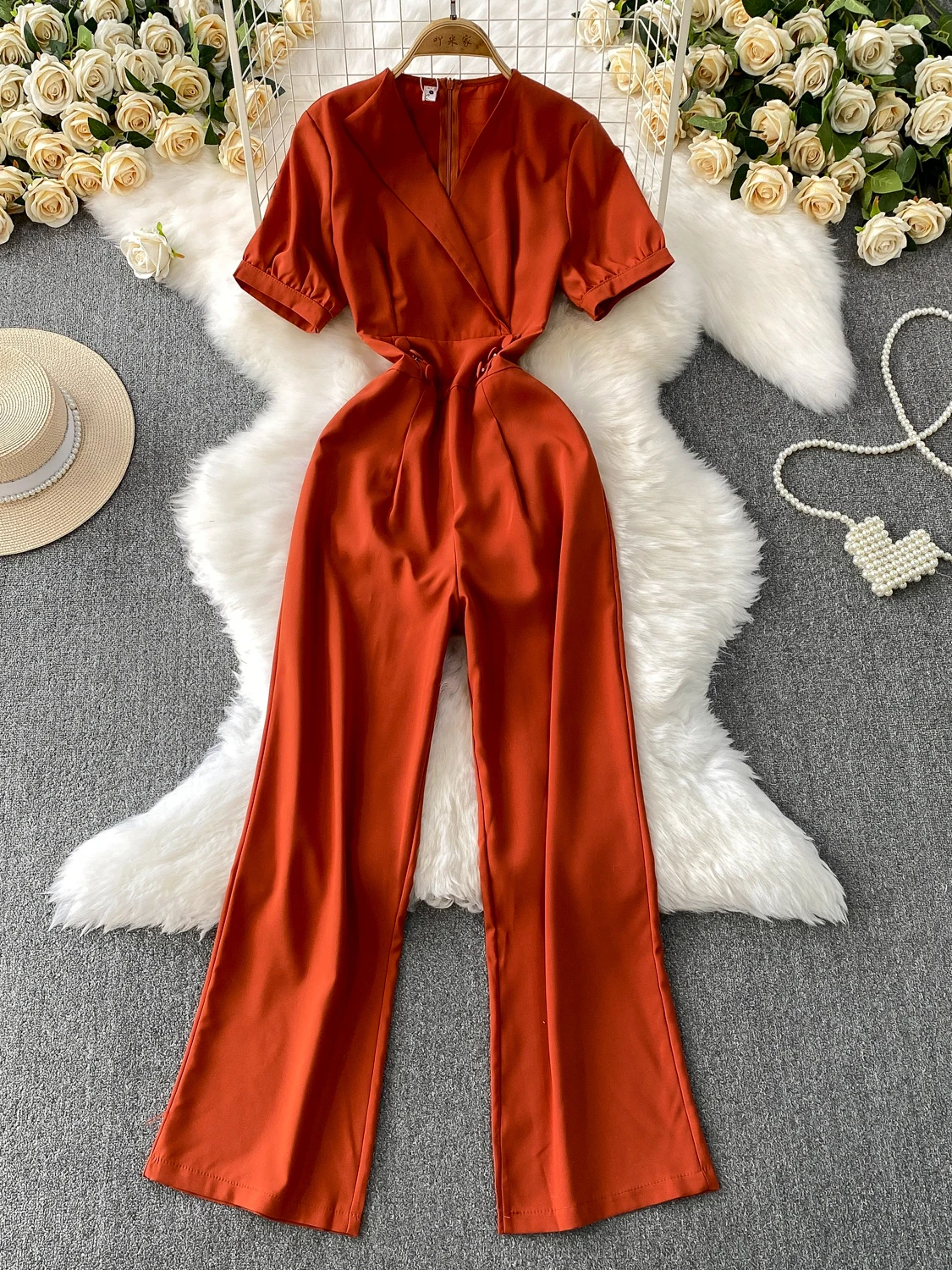 

Slimming V-Ne ort Sve Women's Rer High Waist Wide Leg Pants Button Detail Regular Thin Online Exclusive