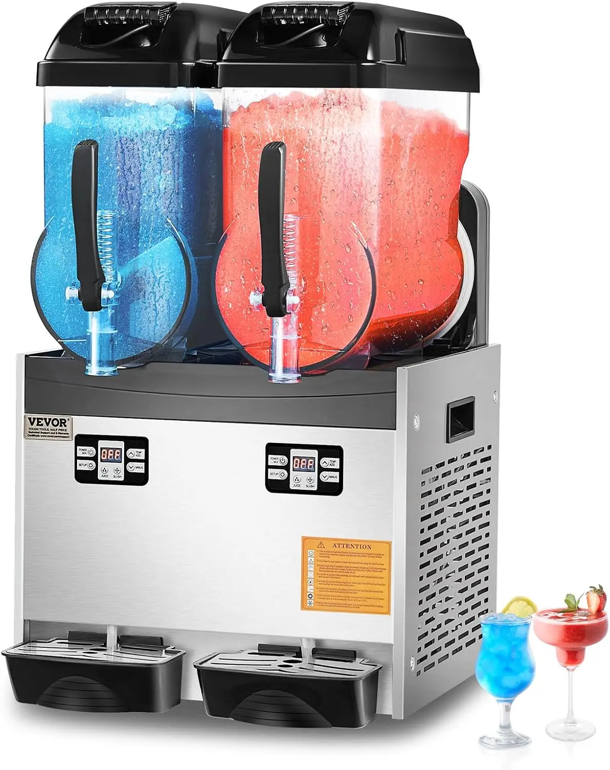 Commercial Slushy Machine 12Lx2 Double Tank Frozen Drink Machine 96 Cups Stainless Steel Margarita Smoothie Frozen Drink Maker
