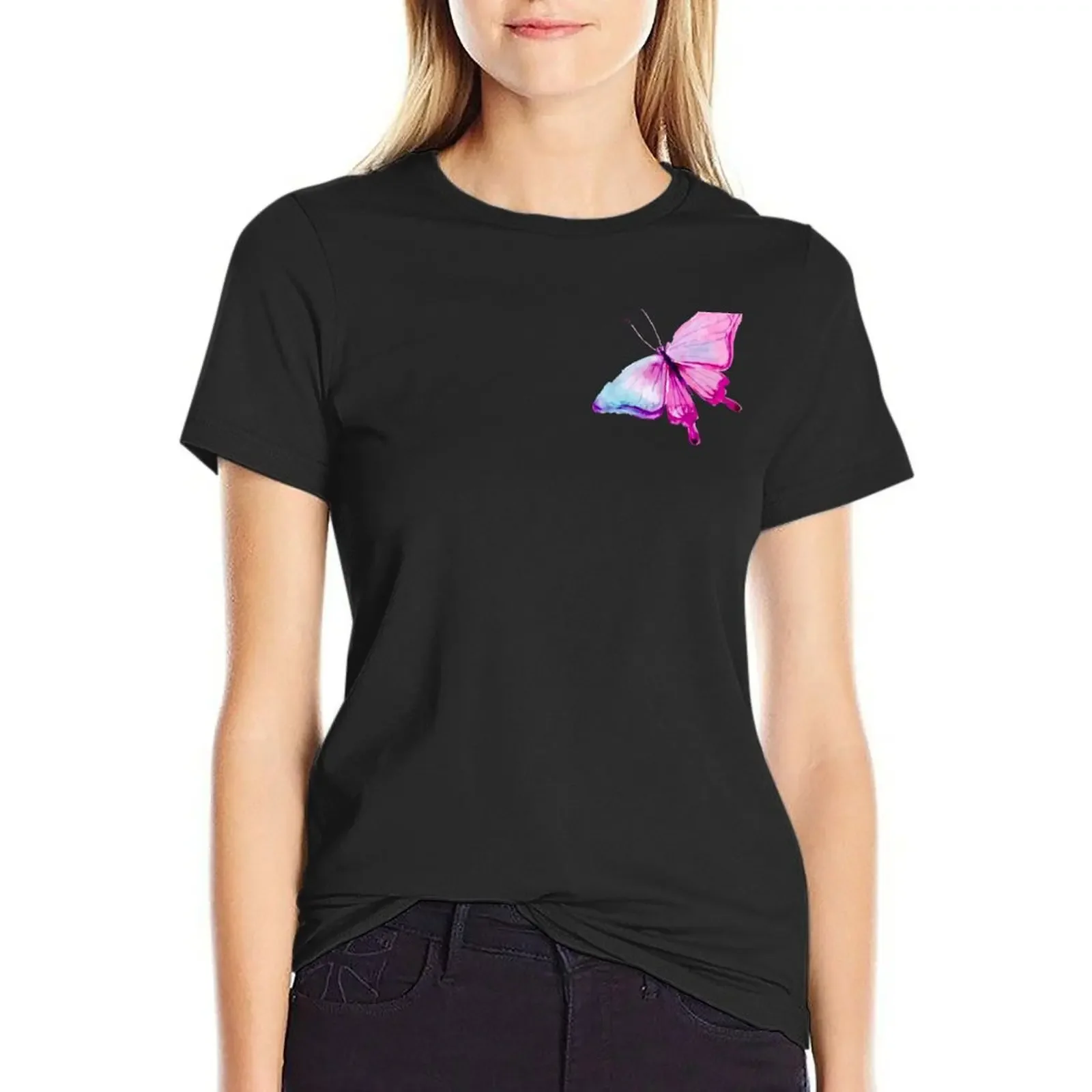 

pink butterfly T-Shirt quick-drying summer top female blacks white t shirts for Women