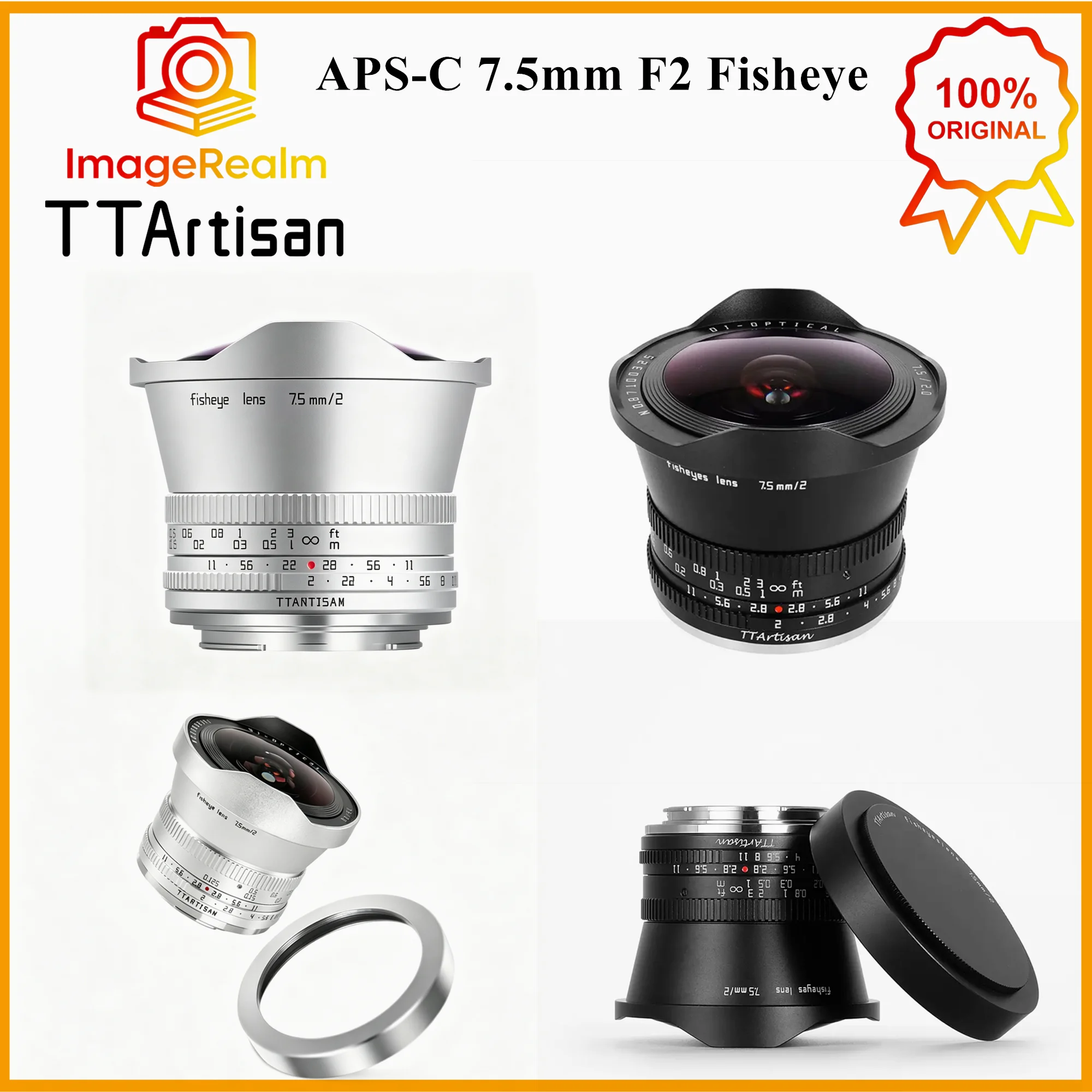 

TTArtisan APS-C 7.5mm F2 Fisheye Full Frame Camera Lens 180 ° Ultra Wide Angle With Clicked Aperture Ring For Sony FUJI Nikon