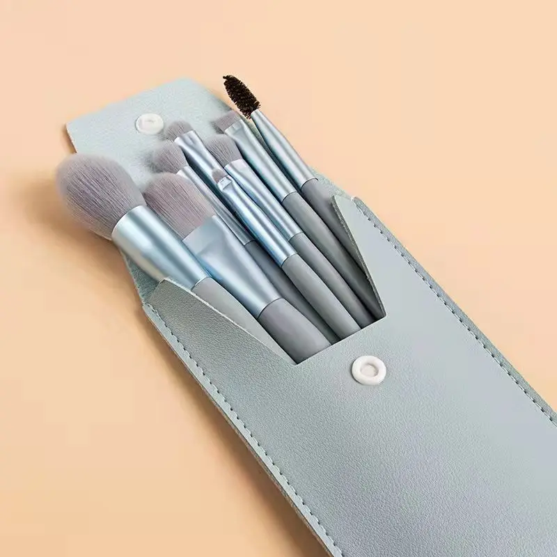 8Pcs Multi Pastel Color Mini Makeup Brush Set With Storage Bag For Blush Eyeshadow Eyelash Detail Beginner Travel Make Up Tools
