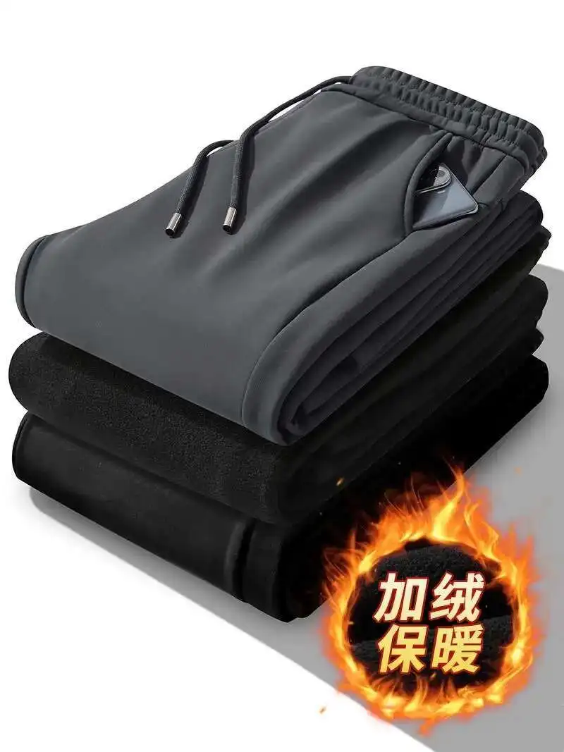 

2024 зимние мужские спортивные штаны с флисовой подкладкой, теплые прямые спортивные штаны, спортивная одежда, повседневные мужские длинные брюки, большие размеры 7Xl 8Xl 9Xl