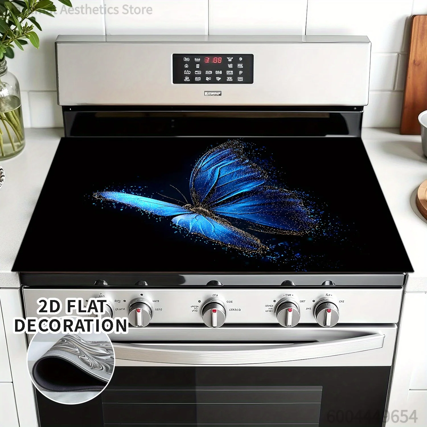 Elegant Blue Butterfly Stove Top Protector - Induction Cooktop Cover with Non-Slip Rubber Base, Scratch-Resistant Surface, Easy